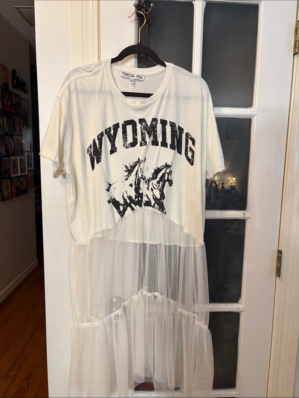 Tricia Fix Cream/White Wyoming Graphic Tunic with Sheer Mesh Tier